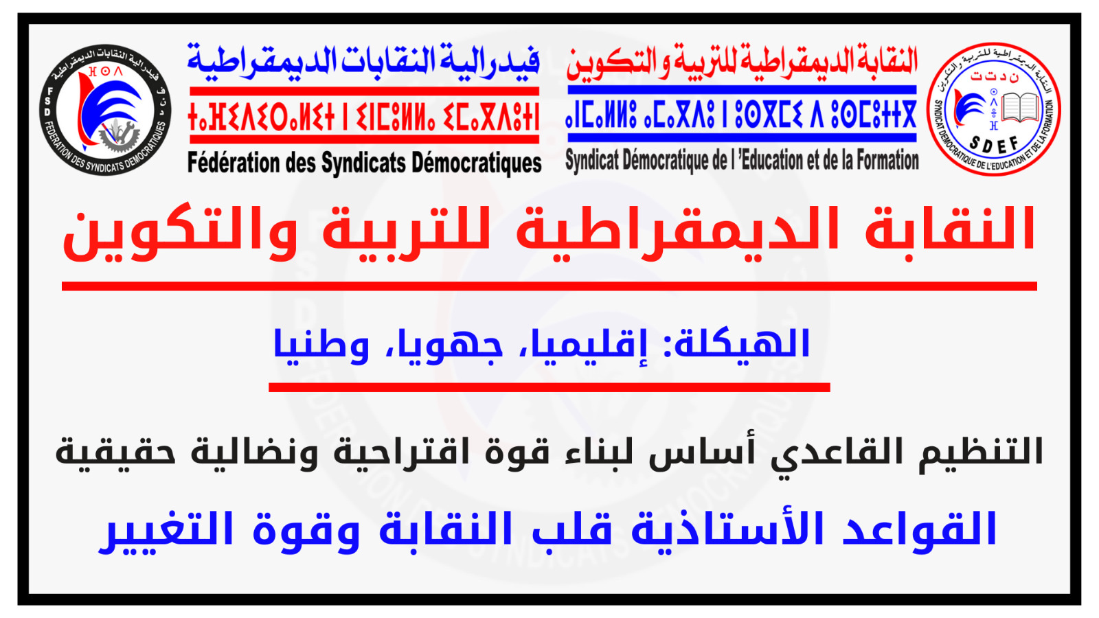 رهان بناء تنظيم قاعدي: النقابة الديمقراطية للتربية والتكوين تعيد الاعتبار للقواعد الأستاذية