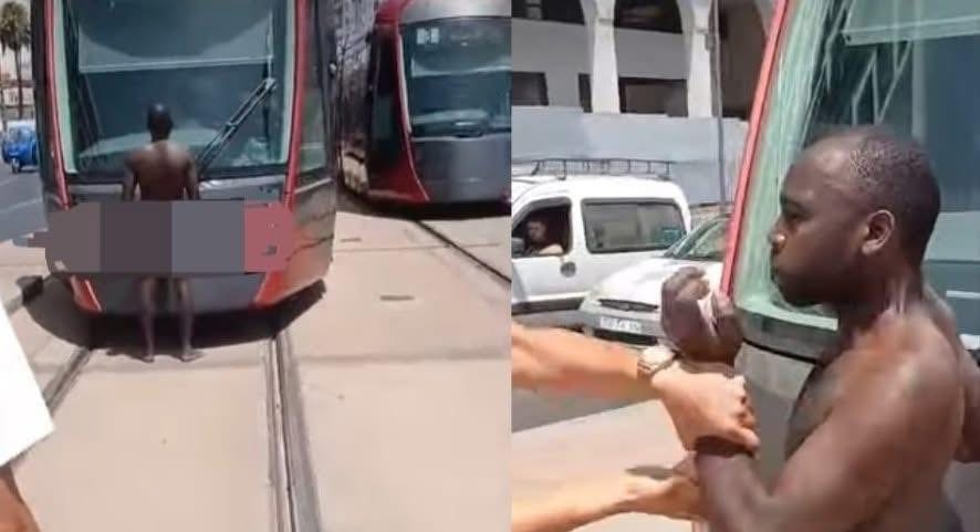 ولاية أمن الدارالبيضاء تتفاعل بحزم مع مهاجر غير شرعي عاري الجسد  تسبب في عرقلة السير و وقف طرامواي